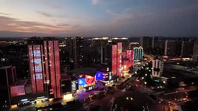 4K航拍南京地标六合新城商业中心欢乐港夜视频的预览图